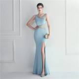 Beaded Mesh See-Through Bridesmaids Dinner Formal Long Evening Gown