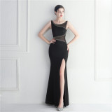 Beaded Mesh See-Through Bridesmaids Dinner Formal Long Evening Gown