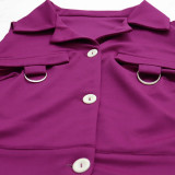 Solid turndown Collar Vest Casual High Waist Straight Leg Trousers Two-Piece Set