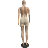Fashion sexy sleeveless knitting two piece shorts set
