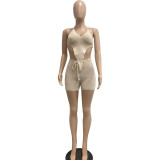 Fashion sexy sleeveless knitting two piece shorts set