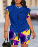 Two-piece summer fashion print T-shirt shorts set