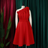 Plus Size Women's Sexy One Shoulder Ruched High Waist Ruffle Formal Party Gown Evening Dress