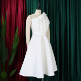 Plus Size Women's Sexy One Shoulder Ruched High Waist Ruffle Formal Party Gown Evening Dress