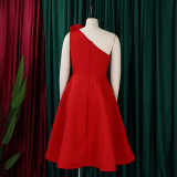 Plus Size Women's Sexy One Shoulder Ruched High Waist Ruffle Formal Party Gown Evening Dress