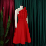 Plus Size Women's Sexy One Shoulder Ruched High Waist Ruffle Formal Party Gown Evening Dress