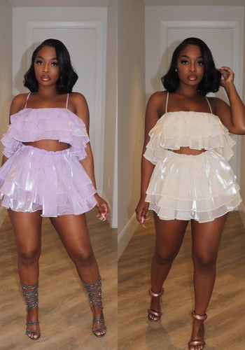 Women Solid Suspenders Top and Hakama Set