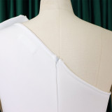 Plus Size Women's Sexy One Shoulder Ruched High Waist Ruffle Formal Party Gown Evening Dress