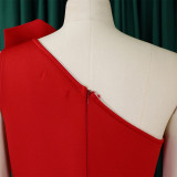 Plus Size Women's Sexy One Shoulder Ruched High Waist Ruffle Formal Party Gown Evening Dress