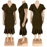 Fashion Plus Size Women's Summer Style V-Neck Solid Bodycon Dress