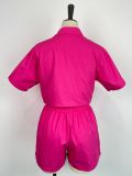 Ladies Short Sleeve Shirt Set Elastic Pocket Shorts Two-Piece Set