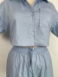 Ladies Short Sleeve Shirt Set Elastic Pocket Shorts Two-Piece Set