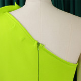 Plus Size Women's Sexy One Shoulder Ruched High Waist Ruffle Formal Party Gown Evening Dress