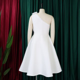 Plus Size Women's Sexy One Shoulder Ruched High Waist Ruffle Formal Party Gown Evening Dress