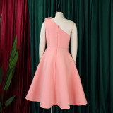 Plus Size Women's Sexy One Shoulder Ruched High Waist Ruffle Formal Party Gown Evening Dress