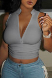 Women Zip Sleeveless Crop Top