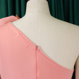 Plus Size Women's Sexy One Shoulder Ruched High Waist Ruffle Formal Party Gown Evening Dress