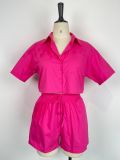 Ladies Short Sleeve Shirt Set Elastic Pocket Shorts Two-Piece Set