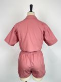 Ladies Short Sleeve Shirt Set Elastic Pocket Shorts Two-Piece Set