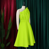 Plus Size Women's Sexy One Shoulder Ruched High Waist Ruffle Formal Party Gown Evening Dress