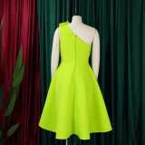 Plus Size Women's Sexy One Shoulder Ruched High Waist Ruffle Formal Party Gown Evening Dress