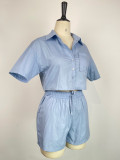 Ladies Short Sleeve Shirt Set Elastic Pocket Shorts Two-Piece Set