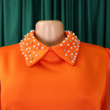 Plus Size African Women Mesh Sleeve Beaded Dress