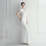 Mesh Beaded + Embellished Feather Star Red Carpet Long Evening Gown
