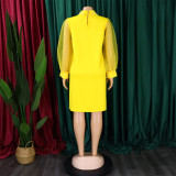 Plus Size African Women Mesh Sleeve Beaded Dress