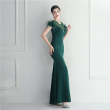 Mesh Beaded + Embellished Feather Star Red Carpet Long Evening Gown