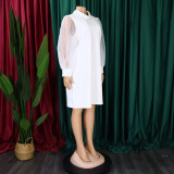 Plus Size African Women Mesh Sleeve Beaded Dress