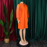 Plus Size African Women Mesh Sleeve Beaded Dress