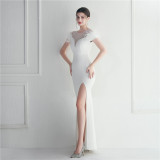 Mesh Beaded + Embellished Feather Star Red Carpet Long Evening Gown