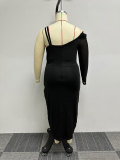 Sexy Solid Color Bodycon Mesh Off Shoulder Slit Hollow See-Through Pin Decoration Dress