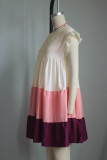 Women's Round Neck Ruffle Sleeve Contrast Patchwork Oversized Swing Dress