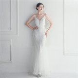 Sequins + Mesh + Beads Bridal Wedding Dinner Long Evening Dress