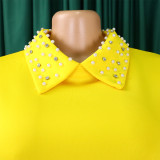 Plus Size African Women Mesh Sleeve Beaded Dress