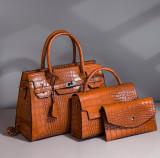 Autumn and winter crocodile pattern handbag fashion trend cross-body bag large capacity Three-Piece bag