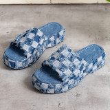 Women's Shoes Summer Wedge Platform Beach Outdoor Wear Denim Slippers Plus Size Ladies