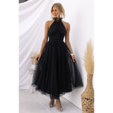 Spring Summer Halter Neck Mesh Turtleneck Casual Holidays Dress