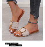 Summer Plus Size Women's Casual Large Buckle Stitched Slip-on Sandals Women