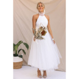 Spring Summer Halter Neck Mesh Turtleneck Casual Holidays Dress