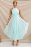 Spring Summer Halter Neck Mesh Turtleneck Casual Holidays Dress