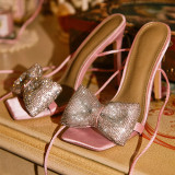 Fashion Sexy High Heel Sandals Rhinestone Bow Cross Lace-Up Outdoor Sandals heels