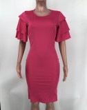 Ladies Fashion Solid Color Slim Midi Bodycon Dress