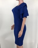 Ladies Fashion Solid Color Slim Midi Bodycon Dress