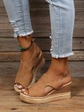 Women Summer Peep-Toe Wedge Open Toe Buckle Strap Roman High Heel Sandals