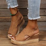 Women Summer Peep-Toe Wedge Open Toe Buckle Strap Roman High Heel Sandals