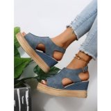 Women Summer Peep-Toe Wedge Open Toe Buckle Strap Roman High Heel Sandals
