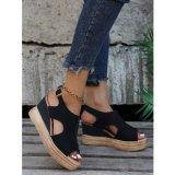 Women Summer Peep-Toe Wedge Open Toe Buckle Strap Roman High Heel Sandals